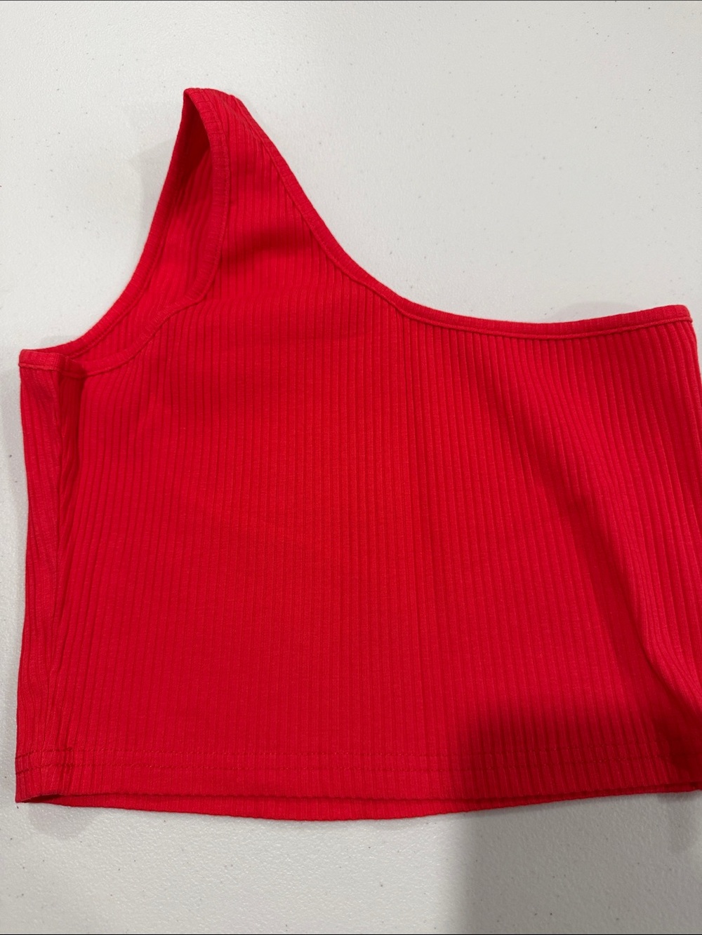 One-Shoulder Ribbed Crop Top - Red - Picture 2 of 3
